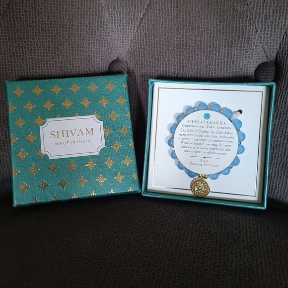 Shivam Light Blue💙 Beads Stretch Bracelet with Throat Chakra🧘‍♀️ Charm - NIB - Picture 5 of 14